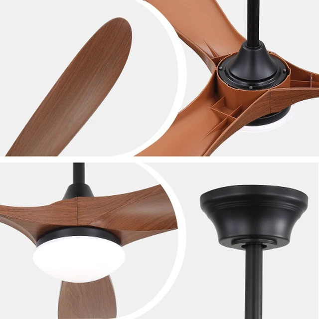 Alt view image 3 of 7 - 60 in. LED Indoor/Outdoor Flush Mount Matte Black Ceiling Fan with Wood Blades, 6-Speed DC Remote Control