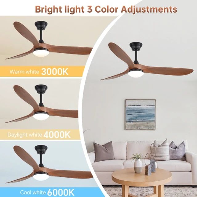 Alt view image 6 of 7 - 60 in. LED Indoor/Outdoor Flush Mount Matte Black Ceiling Fan with Wood Blades, 6-Speed DC Remote Control