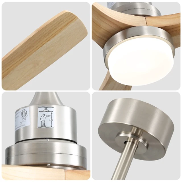 Alt view image 4 of 7 - 52 Inch Smart Ceiling Fan with Sand Nickel Finish 3 Natural Wood Blades LED 18W Triple Color Dimmable Memory Lighting and Remote Control