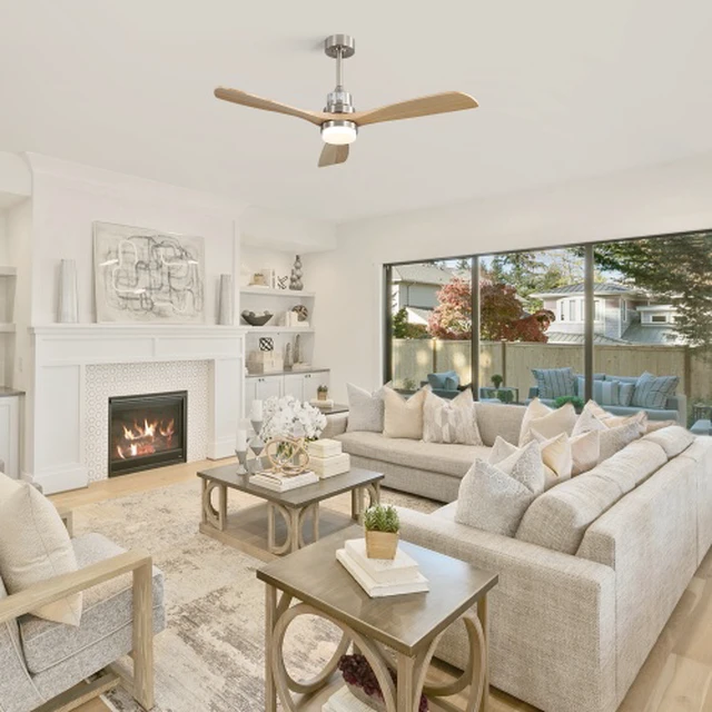 Alt view image 7 of 7 - 52 Inch Smart Ceiling Fan with Sand Nickel Finish 3 Natural Wood Blades LED 18W Triple Color Dimmable Memory Lighting and Remote Control