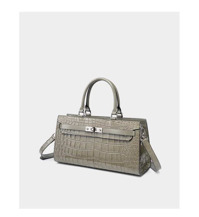 Alt view image 2 of 7 - Kelly Bag Crocodile Pattern Cowhide Women's Bag Wew Crossbody Large Capacity Bag Grey