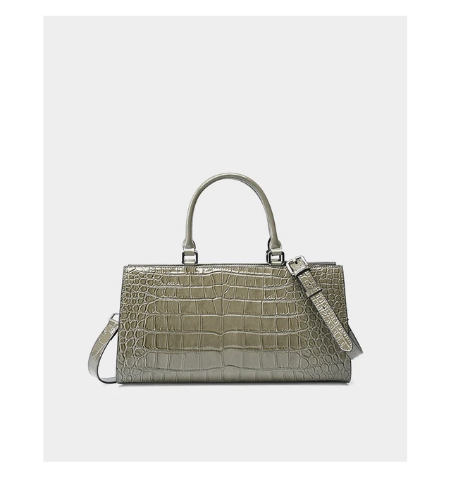 Alt view image 7 of 7 - Kelly Bag Crocodile Pattern Cowhide Women's Bag Wew Crossbody Large Capacity Bag Grey