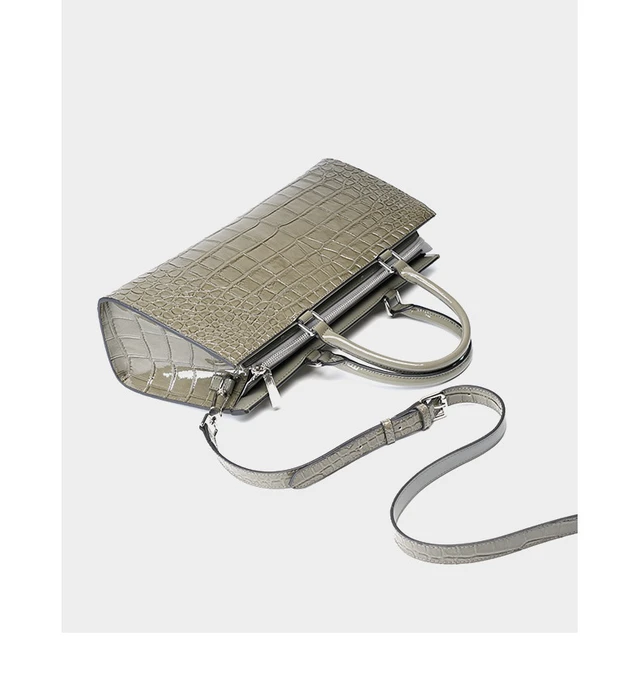 Alt view image 5 of 7 - Kelly Bag Crocodile Pattern Cowhide Women's Bag Wew Crossbody Large Capacity Bag Grey