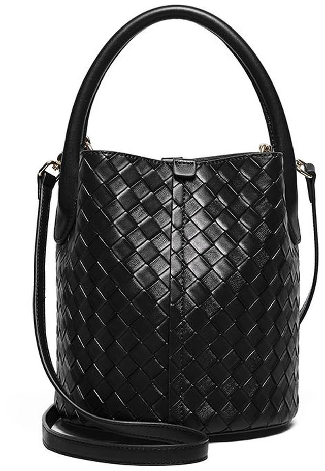 Main image of Genuine Leather Handbag Woven Crossbody Bag Black