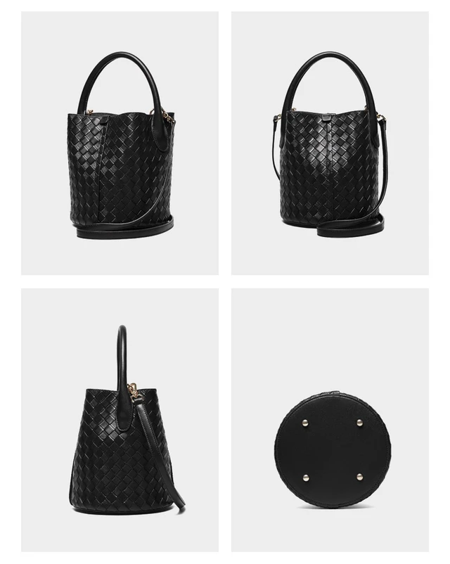 Alt view image 3 of 3 - Genuine Leather Handbag Woven Crossbody Bag Black