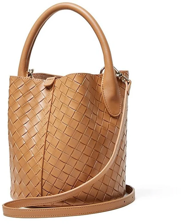 Main image of Genuine Leather Handbag Woven Crossbody Bag Brown