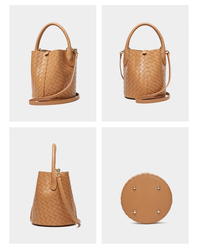 Alt view image 3 of 3 - Genuine Leather Handbag Woven Crossbody Bag Brown