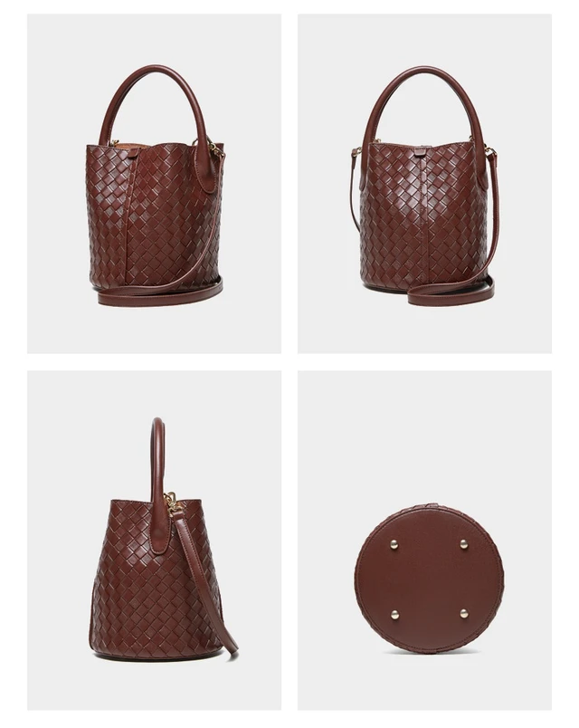 Alt view image 2 of 2 - Genuine Leather Handbag Woven Crossbody Bag Purpple