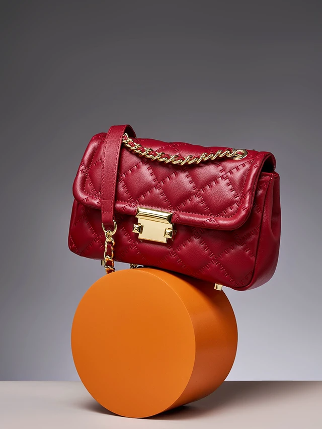 Alt view image 2 of 2 - Female Crossbody Bag Popular Genuine Leather Chain Bag Red