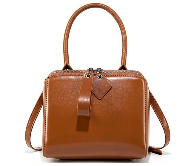 Main image of Genuine Leather Women Tote Bag Soft Handbags Vintage Shoulder Purses Brown
