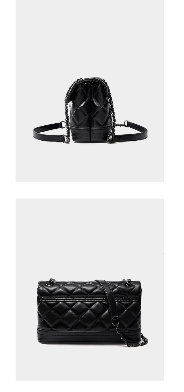Alt view image 4 of 5 - Genuine Leather Small Square Bag Black