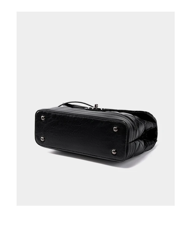 Alt view image 5 of 5 - Genuine Leather Small Square Bag Black