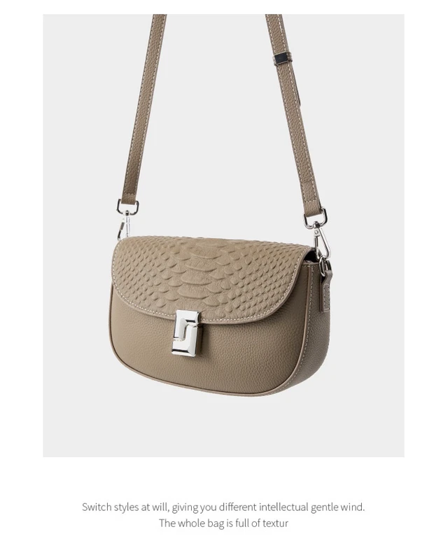 Alt view image 5 of 5 - Ladies' Genuine Leather Crossbody Bag Large Capacity Small Square Bag Grey