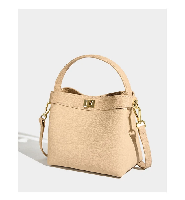 Alt view image 3 of 6 - Genuine leather Crossbody Bucket Bag Women's Ins Handbag Clear
