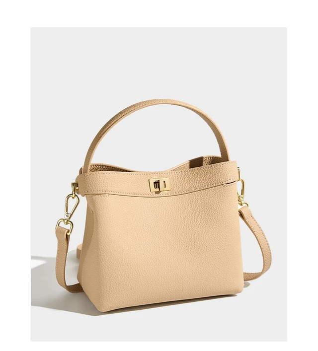 Alt view image 2 of 6 - Genuine leather Crossbody Bucket Bag Women's Ins Handbag Clear