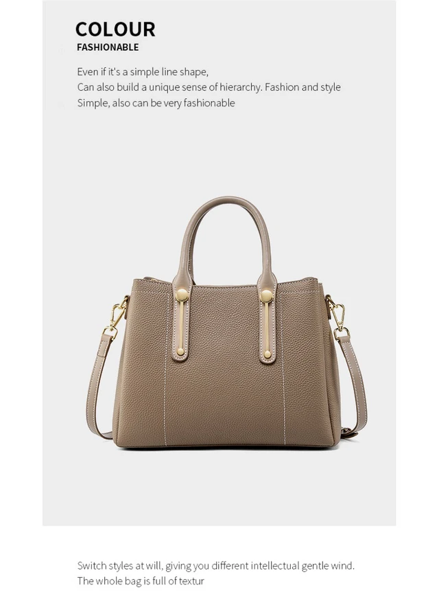 Alt view image 2 of 3 - Women Genuine Leather Purses Handbags Tote Bag Shoulder Bag Top Handle Satchel Crossbody Hobo Bags Grey