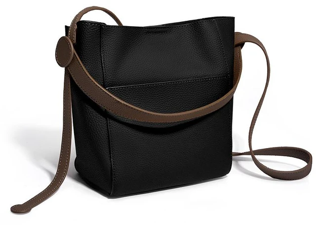 Main image of Genuine Leather Crossbody Bag Large Capacity Shoulder Bag Black