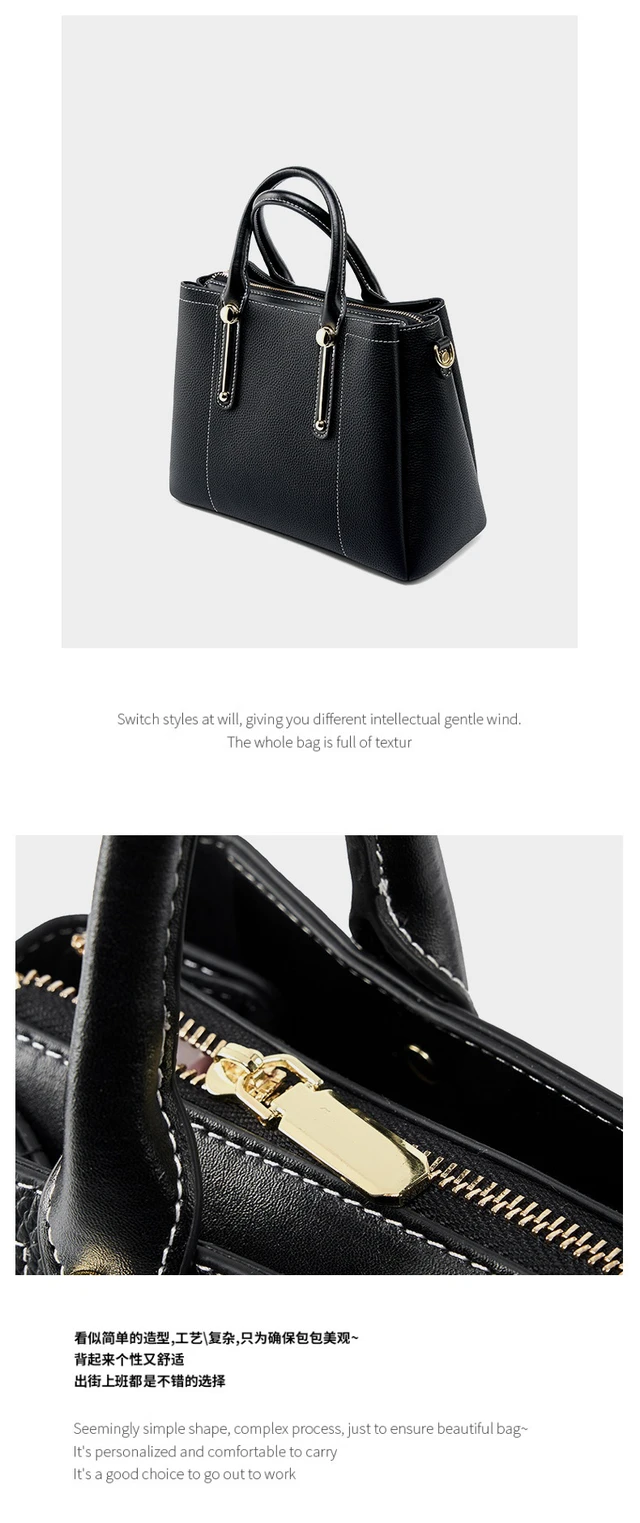 Alt view image 5 of 5 - Women Genuine Leather Purses Handbags Tote Bag Shoulder Bag Top Handle Satchel Crossbody Hobo Bags Black