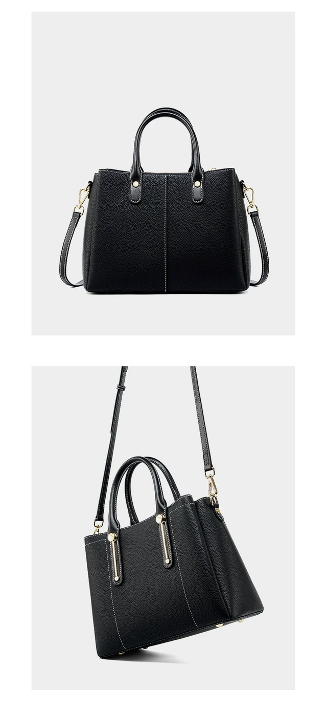 Alt view image 3 of 5 - Women Genuine Leather Purses Handbags Tote Bag Shoulder Bag Top Handle Satchel Crossbody Hobo Bags Black
