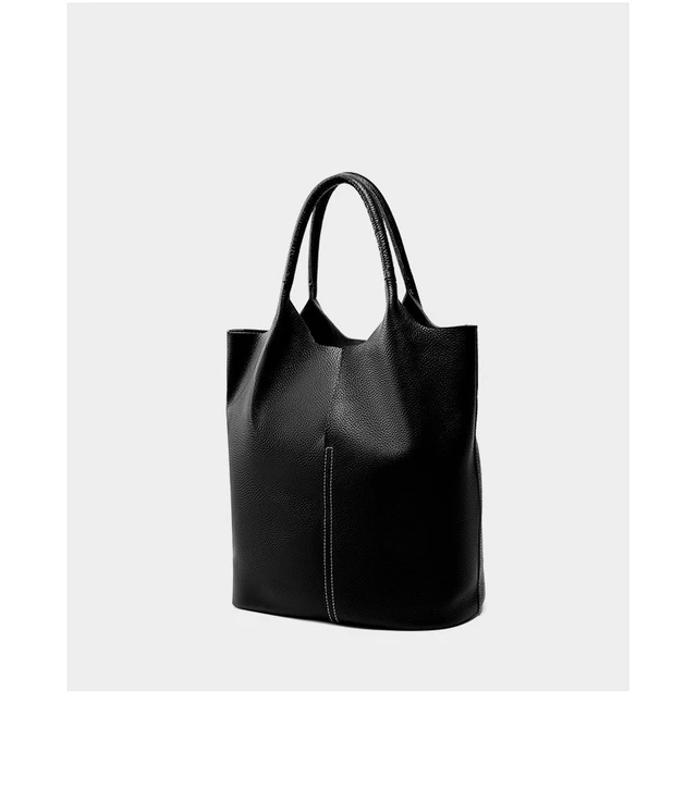 Alt view image 3 of 3 - Ladies' Large Capacity Genuine Soft Leather Tote Bag Black