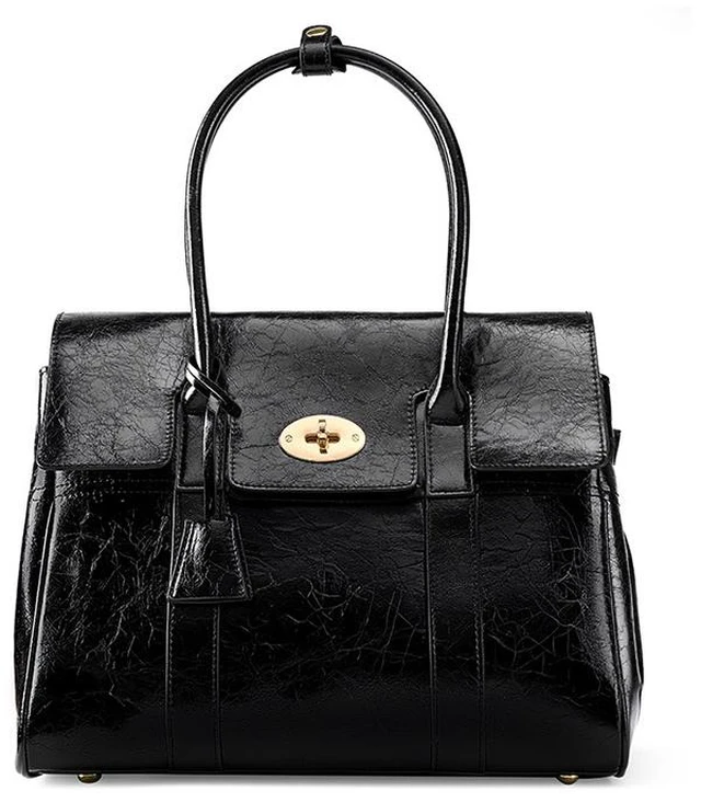 Main image of Large Capacity Soft Genuine Leather Tote Bag Black