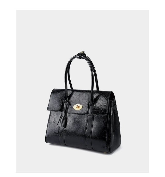 Alt view image 2 of 5 - Large Capacity Soft Genuine Leather Tote Bag Black
