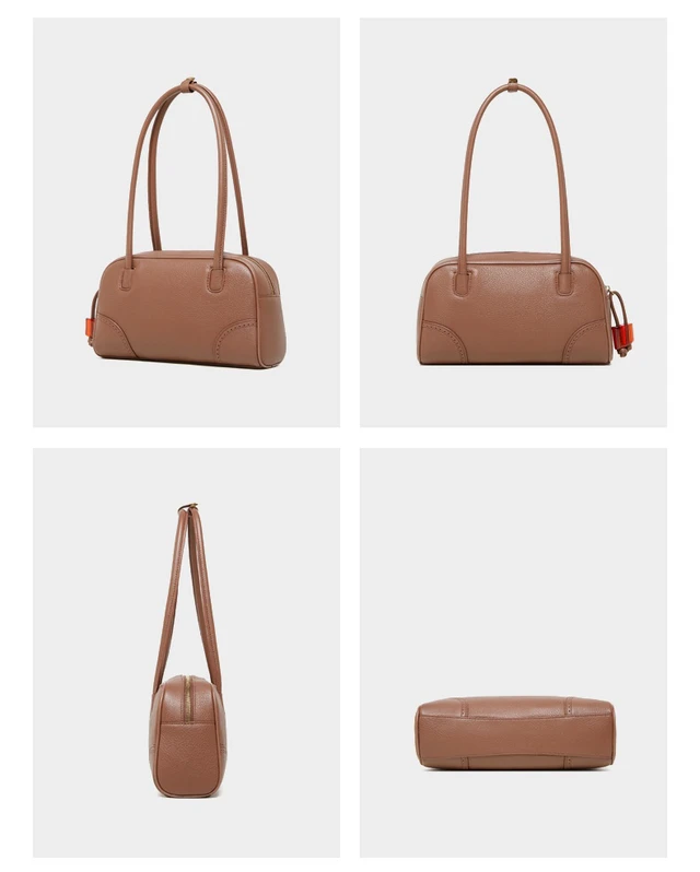 Alt view image 3 of 3 - Genuine Leather Handbag Large Capacity Bowling Bag Brown