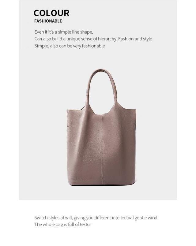 Alt view image 2 of 3 - Ladies' Large Capacity Genuine Soft Leather Tote Bag Grey
