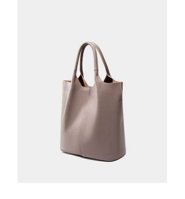 Alt view image 3 of 3 - Ladies' Large Capacity Genuine Soft Leather Tote Bag Grey