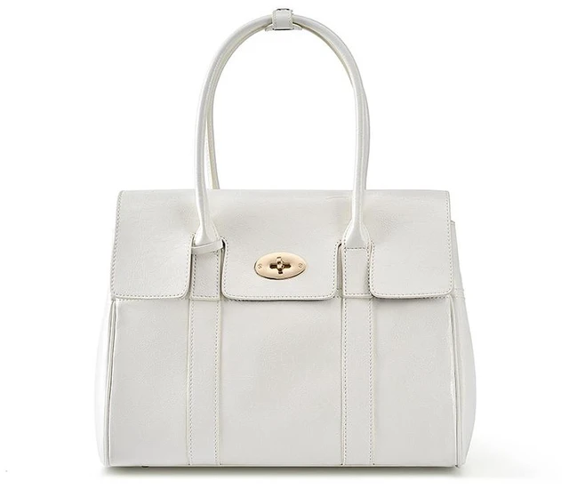 Main image of Large Capacity Soft Genuine Leather Tote Bag White