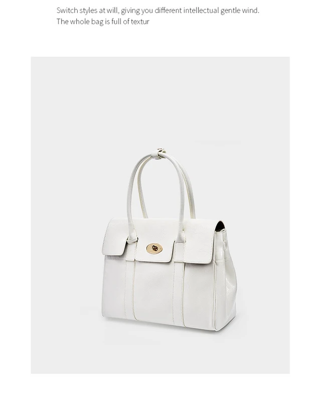 Alt view image 3 of 3 - Large Capacity Soft Genuine Leather Tote Bag White