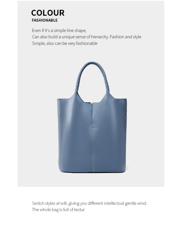 Alt view image 2 of 3 - Ladies' Large Capacity Genuine Soft Leather Tote Bag Blue