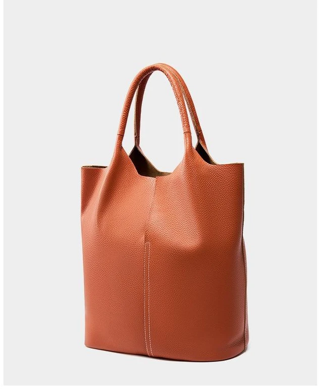 Alt view image 2 of 5 - Ladies' Large Capacity Genuine Soft Leather Tote Bag Orange