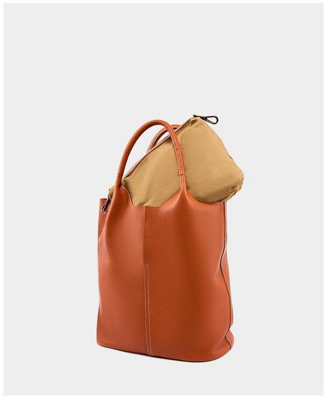 Alt view image 4 of 5 - Ladies' Large Capacity Genuine Soft Leather Tote Bag Orange