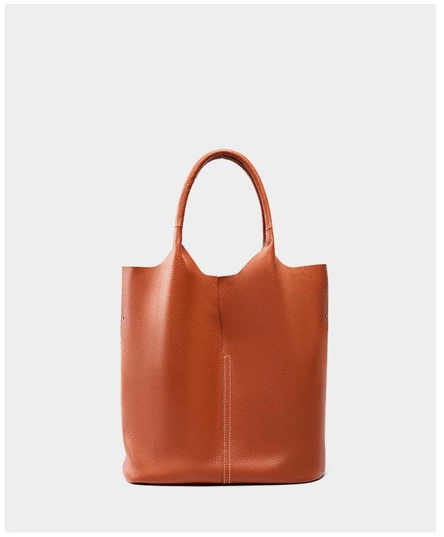 Alt view image 3 of 5 - Ladies' Large Capacity Genuine Soft Leather Tote Bag Orange