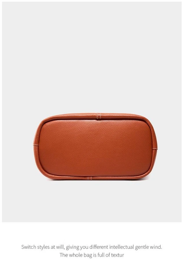 Alt view image 5 of 5 - Ladies' Large Capacity Genuine Soft Leather Tote Bag Orange
