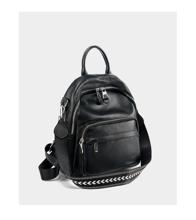 Alt view image 2 of 6 - Genuine Leather Ladies' Large Capacity Travel Backpack Black