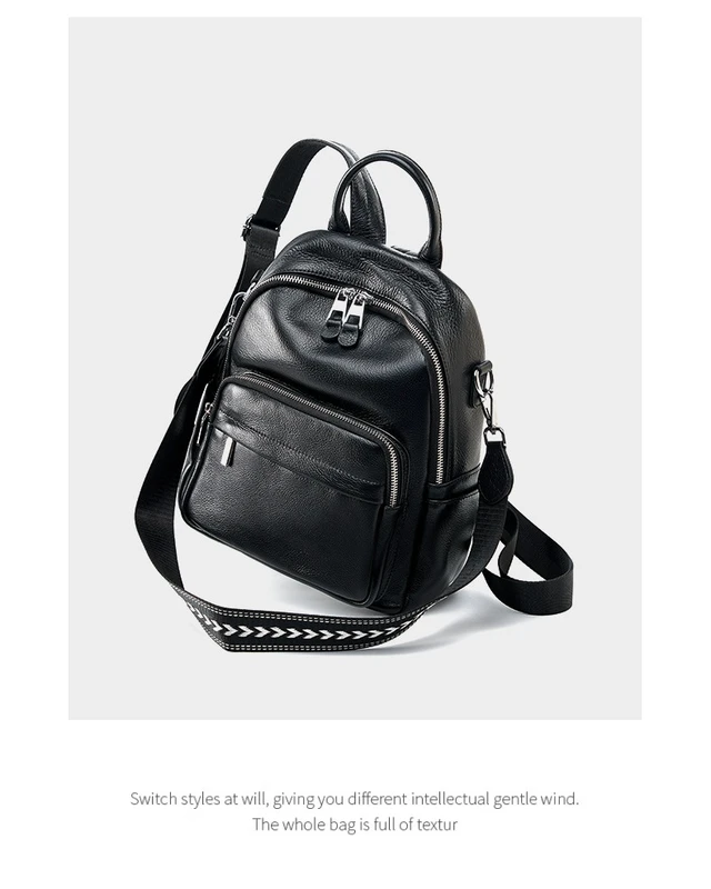 Alt view image 5 of 6 - Genuine Leather Ladies' Large Capacity Travel Backpack Black