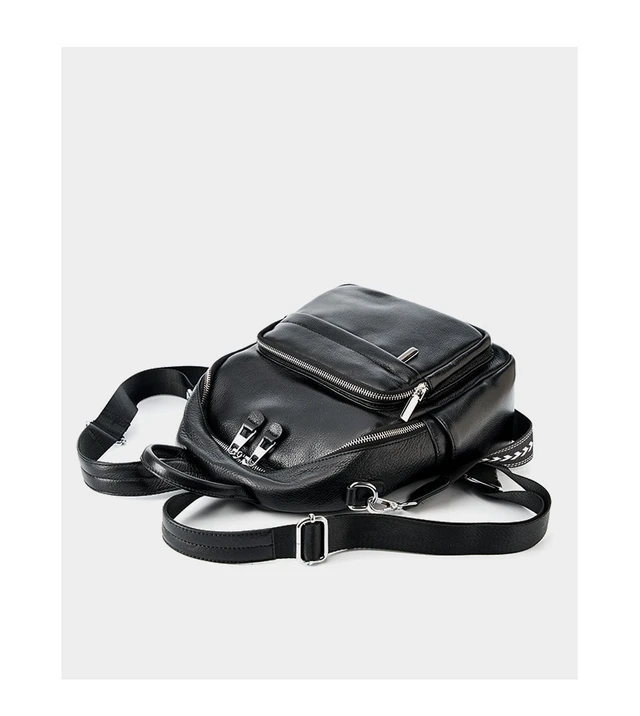 Alt view image 6 of 6 - Genuine Leather Ladies' Large Capacity Travel Backpack Black