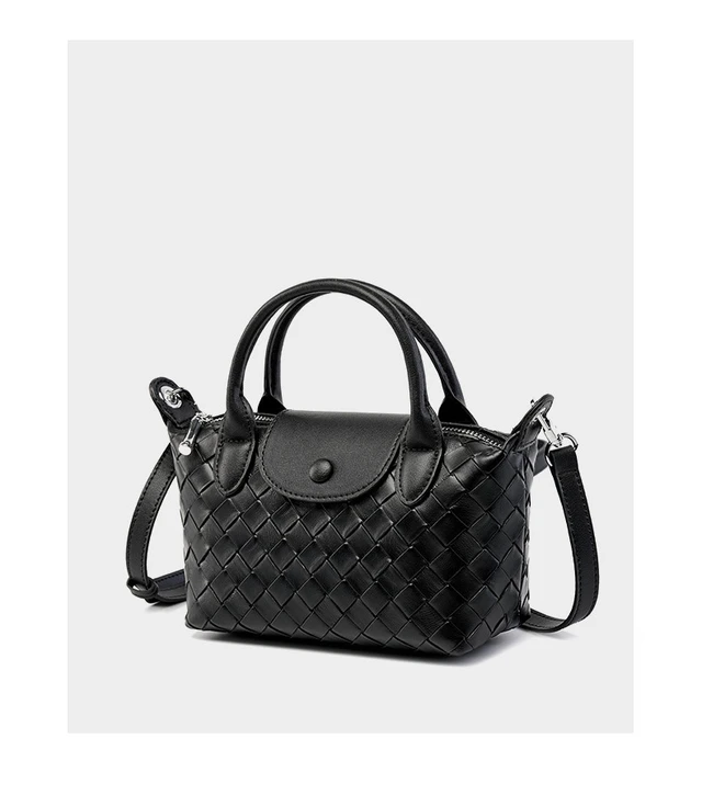 Alt view image 3 of 4 - Genuine Leather Satchel Tote Bag Top Handle Handbag Black