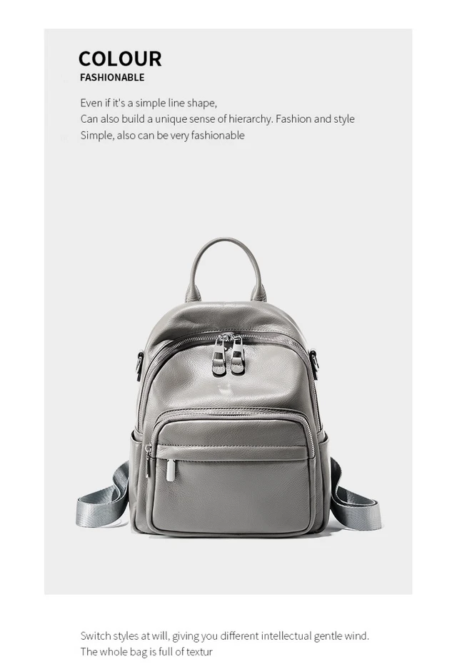 Alt view image 2 of 3 - Genuine Leather Ladies' Large Capacity Travel Backpack Grey