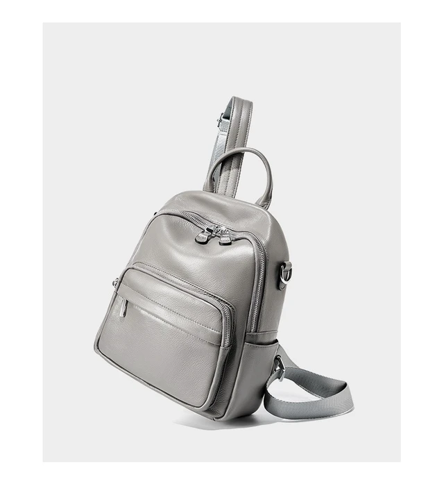 Alt view image 3 of 3 - Genuine Leather Ladies' Large Capacity Travel Backpack Grey