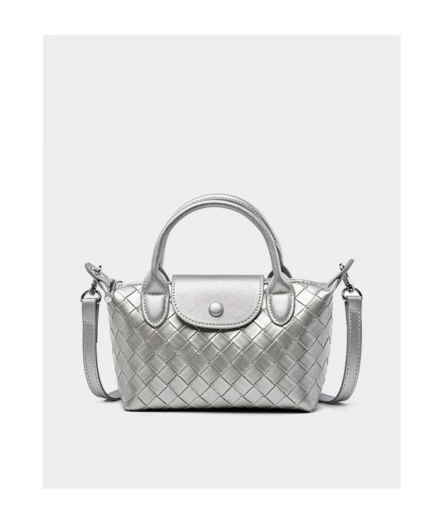 Alt view image 2 of 3 - Genuine Leather Satchel Tote Bag Top Handle Handbag Silver