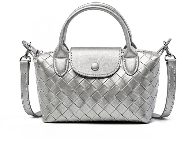 Main image of Genuine Leather Satchel Tote Bag Top Handle Handbag Silver