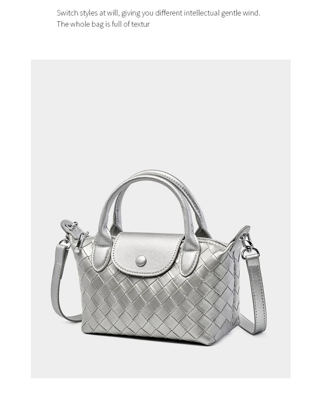 Alt view image 3 of 3 - Genuine Leather Satchel Tote Bag Top Handle Handbag Silver