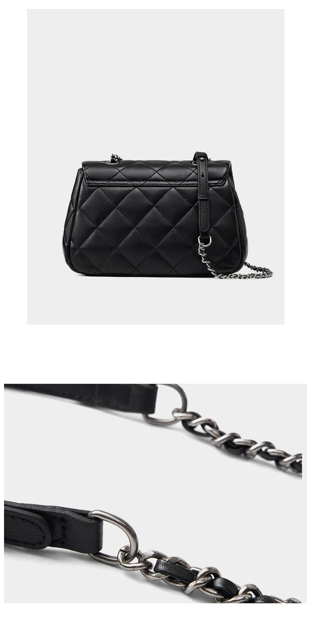 Alt view image 5 of 5 - Genuine Leather Crossbody Bag Diamond Grid Chain Women's Bag Black