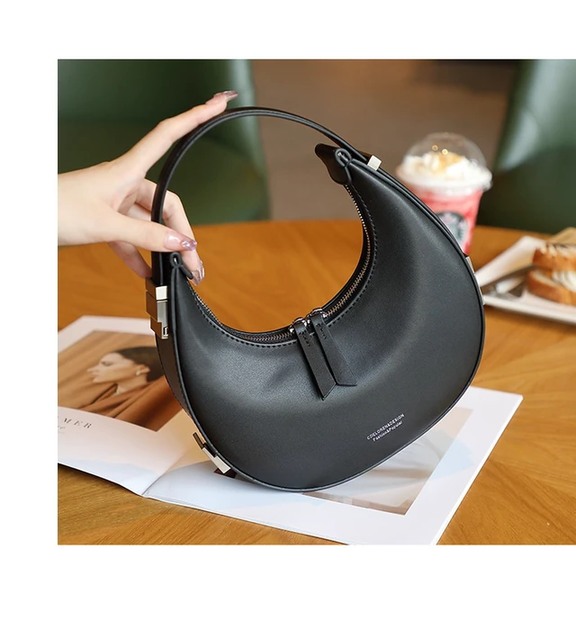 Alt view image 3 of 3 - Women Genuine Leather Moon Handbag Black