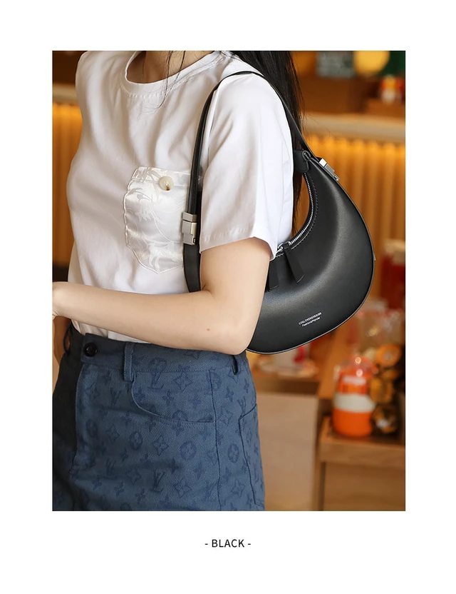 Alt view image 2 of 3 - Women Genuine Leather Moon Handbag Black