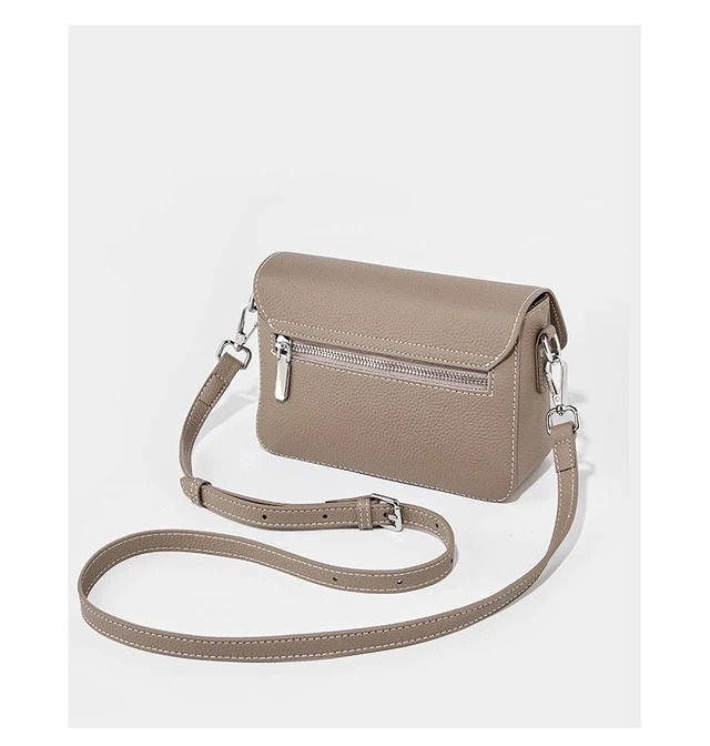 Alt view image 3 of 3 - Genuine Leather Women's Small Classy Crossbody Purse Top Handle Handbags Grey