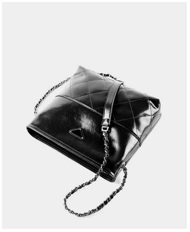 Alt view image 3 of 3 - Genuine Leather Women Shoulder Handbags Leather Tote Bag Black